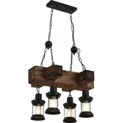 Suspension à 4 ampoules 220V, suspension vintage de style industriel, suspension rétro de 43,31 pouces, Luminaire (1/5)