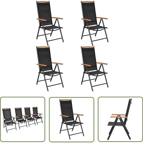 The Living Store Gartenstühle Klappbar 4 Stk. Aluminium und Textilene Schwarz - Gartensessel - Klappbarer Stuhl - Gartenmöbel - Balkonmöbel - Esszimmerstuhl (1/5)