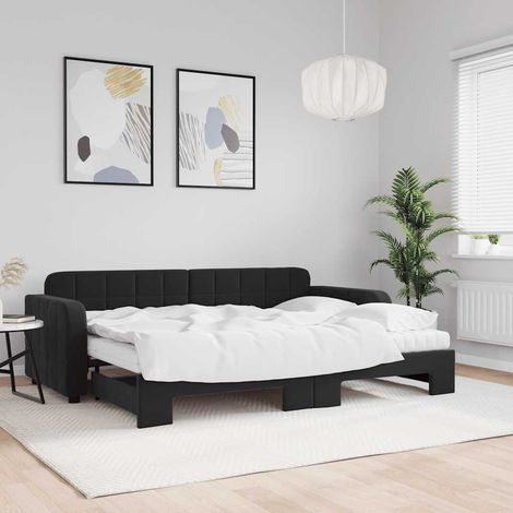 Sofá cama nido con colchón terciopelo negro 80x200 cm (1/5)