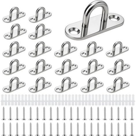 Lot de 20 Plaque à œil en Acier Inoxydable, M5 Crochet Métal Forme U avec Schraube Plaque Oeillet Plaque de Couverture Pour Objets Suspendus, Auvents, Panneaux de Couverture