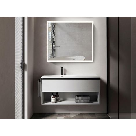 Armoire à Miroir à LED - 80 x 70 x 13 cm - Armoire de Salle de Bain Design avec éclairage LED sur Tout Le pourtour - Couleur de lumière Blanc Neutre - Aluminium Noir Mat - Miroir (1/5)