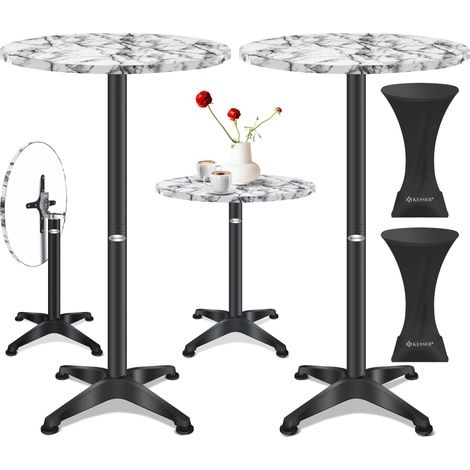 KESSER® 2en1 mesa de bar mesa de bistro plegable aluminio acero inoxidable altura ajustable 70cm / 115cm mesa de fiesta boda interior y exterior mármol / Ø 80 cm / set de 2