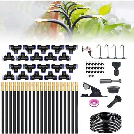 Brumisateur Terrasse Exterieur,Système de Brumisation,Kit d’Irrigation Système de Brumisateur Extérieur 15M avec 15 Direction Réglable Buses,Kit de Tuyau Brumisateur par Brume pour Piscine,Jardin (1/5)
