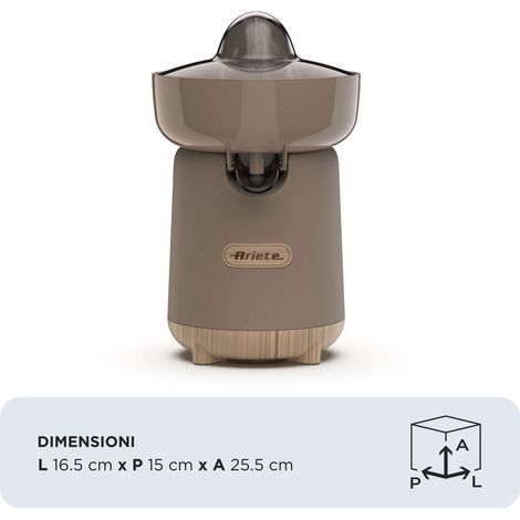 Ariete 417 Spremiagrumi Breakfast Wood, 40W, Effetto Legno, 2 Coni, Beccuccio Antigoccia, Attivazione a Pressione, Tortora (1/4)