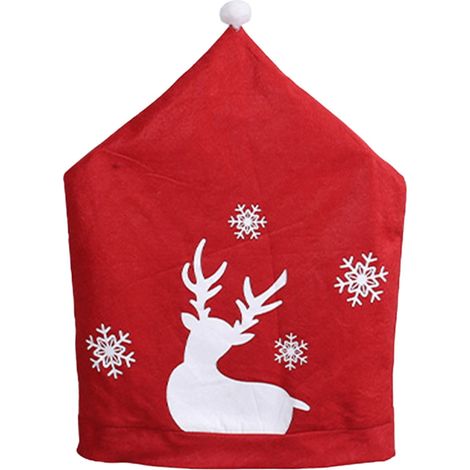 Housse De Chaise De Noël - Chapeau De Père Noël Rouge - Pour Décoration De Fête À La Maison Au Bureau Ou En Hôtel - Lot De 2 (1/2)