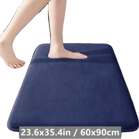 Tappetino da bagno con retro antiscivolo, in morbido tessuto scamosciato, 60x90 cm, blu navy. (1/2)