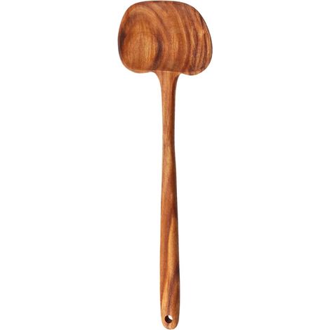 Spatule en Bois pour la Cuisine Manche Long Ergonomique Antiadhésif 2-en-1 Cuillère à soupe de cuisine Pour poêle et casserole antiadhésives, cuisine, restaurant, mélanger, retourner, frire et r (1/5)