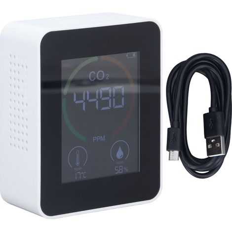 Moniteur Bluetooth CO2 qualité air, testeur TVOC, enregistrement 60 jours, hygromètre température alimentation USB blanc
