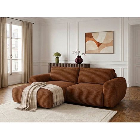 BOBOCHIC - Canapé d'angle compact convertible coffre LUCIEN gros côtelé doux Angle gauche Orange (1/5)