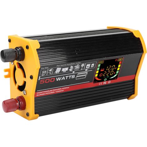 Onduleur de voiture 500W 12V DC vers 220V AC écran LCD couleur USB convertisseur transformateur noir (1/5)