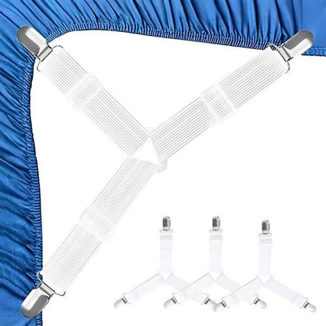 4Pcs Tendeur Drap Housse,Blanches Aattache Drap Housse,Sangle Drap Housse,Accroche Drap Housse,Bloque Drap Housse,Élastiques Ajust (1/5)