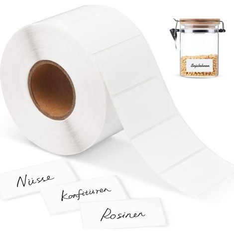Étiquettes autocollantes blanches 60 × 30 mm – Lot de 1000 pièces en papier adhésif pour cuisine, bureau et confitures (1/4)