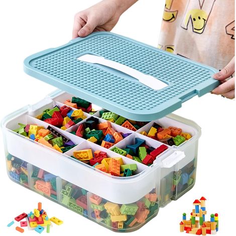 Boite Rangement pour Briques, Empilable Boite de Rangement avec Couvercle pour Briques, en Plastique avec Compartiments Boite Rangement pour Jouets Transparent (1/5)