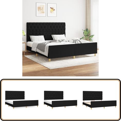 Bettgestell ohne Matratze Schwarz 160x200 cm Stoff - Bettsofa - Boxspringbetten - Doppelbett - Lattenrost - Massivholzbette