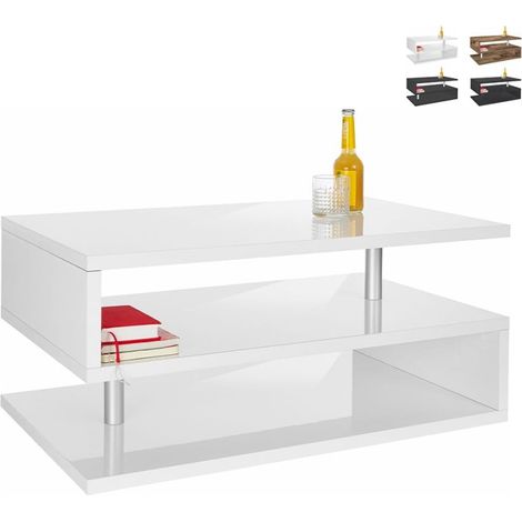 Moderner rechteckiger Couchtisch 90x55cm mit 2 Ablagen Zeta 90 - Weiß glänzend