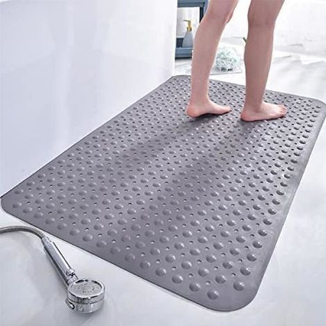 Tapis de douche antidérapant silicone 80×80 cm - Gris, ventouses & drainage antibactérien (1/4)