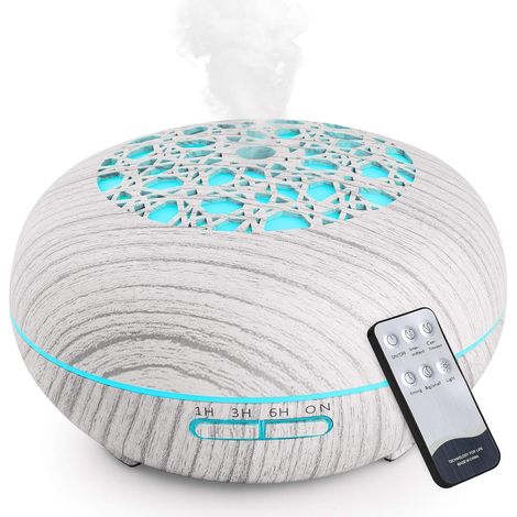 550ML Diffuseur Huiles Essentielles avec Télécommande, Humidificateur Diffuseur D'huile Essentielle Electrique pour Maison, Bureau, Chambre, Yoga, Grain de Bois Blanc (1/5)