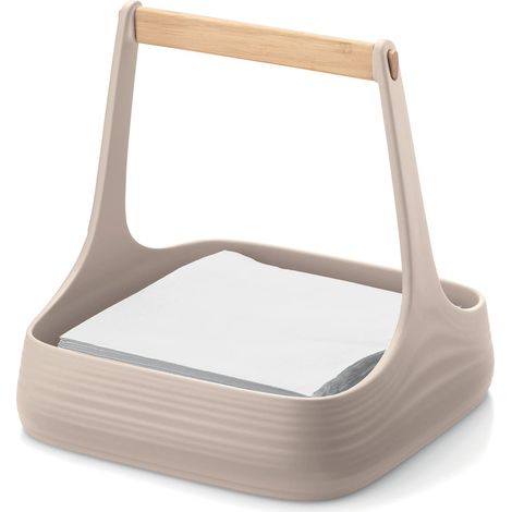 Organisateur de Table en Plastique recyclé et Bois - Blanc Lait, 22x22xh22,5 cm - 179300156 (1/5)