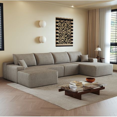 Divano angolare modulare 340 cm con chaise longue a L, senza montaggio, Camel HAVRYA (1/5)