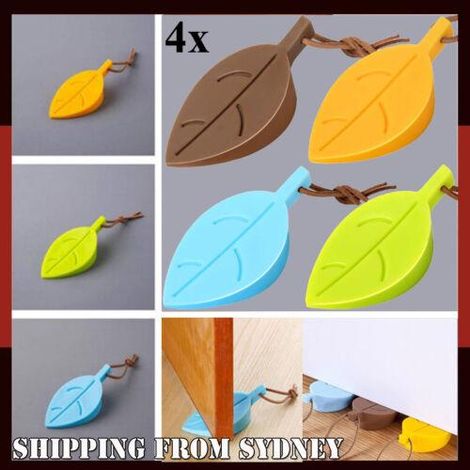 Lot de 4 butées de porte en caoutchouc silicone, en forme de feuilles, pour enfants, empêchant les portes de se plier. (1/5)