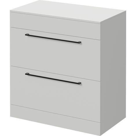 Napoli 460 Gloss Grey Pearl 800mm 2 Drawer Vanity Unit for Countertop Basins - 800mm - Matt Black 480mm Handle