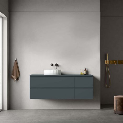 Mobile bagno sospeso reversibile 140 cm Blu Mare per Lavabo d'appoggio Senza Specchio - Fiji Paint Top (1/4)