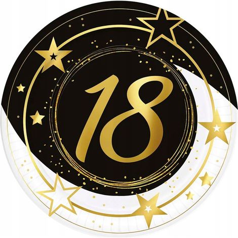 Platos de papel para fiesta de 18 cumpleaños, dorados y negros, 23 cm, 6 unidades. (1/4)
