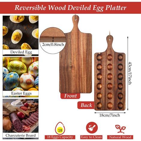 Doppelseitige Eierplatte aus Holz, Schneidebrett, Käsebrett, ideal für die heimische Küche (43,18 x 17,88 cm, 18 Löcher) (1/5)