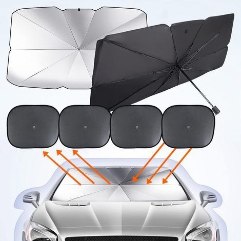 Pare-soleil de pare-brise avant voiture 135x80cm – Protection UV 99% – Aluminium résistant à la chaleur – 4 pare-soleil latéraux inclus (1/5)