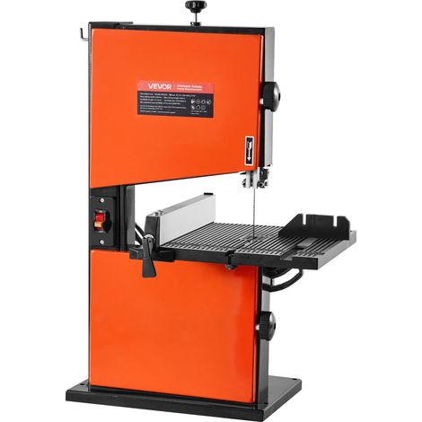 VEVOR Troncatrice a Nastro da Banco per Lavorazione Legno Motore Potenza Nominale 373W Larghezza di Taglio max. 229mm, Banco da Lavoro 300x300 mm Intervallo di Inclinazione da 0 a 45°