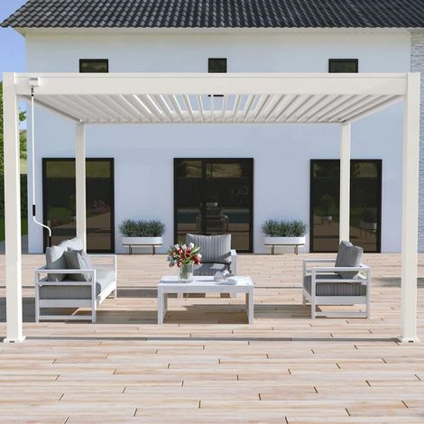 OMBREA Pergola bioclimatique 3 x 4 m à lames doubles orientables - aluminium blanc - store inclus (1/3)