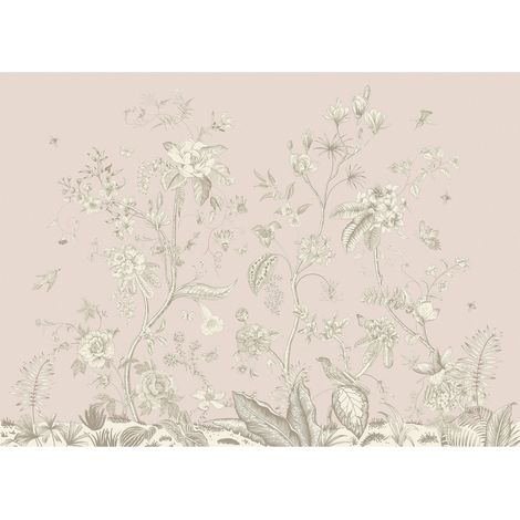 Papier peint Motifs Floraux Blancs sur fond rose - 375 x 270 cm (1/3)