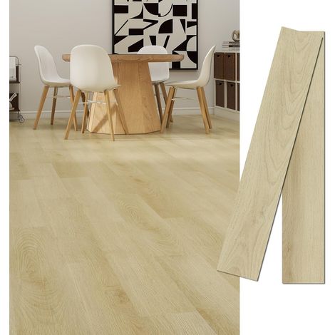 Dalle PVC Adhesive Sol - 36 pcs (5,02m²) Revêtement de Sol Bricolage - Lames Adhésives Vinyle Effet Grain de Bois - Imperméable et Découpable pour Locataire DIY - Chêne Beige (1/5)
