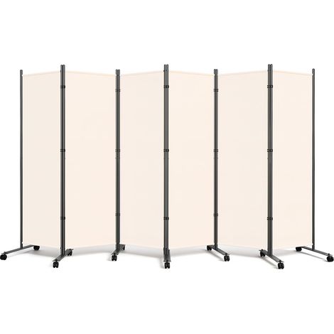 Room divider with wheels, 6 pieces, 335 x 72 cm, foldable, beige 335 x 183 cm - Pliable (1/5)