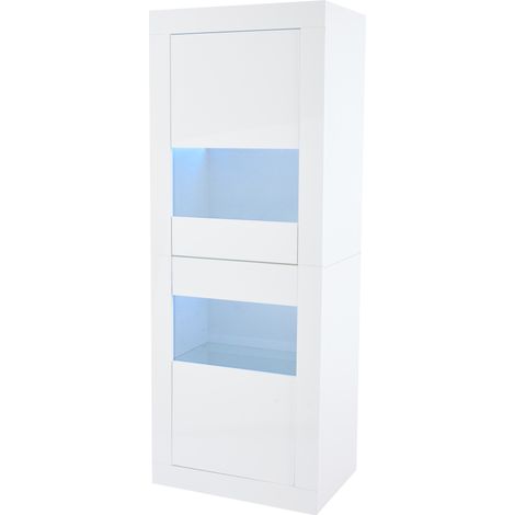 Vitrine blanche sur pied avec éclairage LED, 3 étagères réglables, 61 x 42 x 162 cm