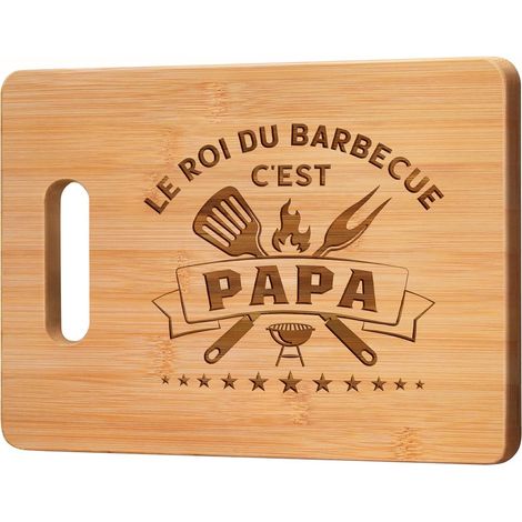 Planche à découper bambou - 1 unité - Style gravé personnalisé - Cadeau idéal pour père amateur de barbecue - Cuisine et extérieur - 28x21,5 cm (1/5)