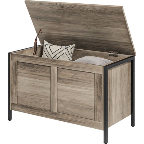 Coffre de Rangement 95 L avec Couvercle Banco de Rangement Charnière Sécurité 80x40x50 cm Gris