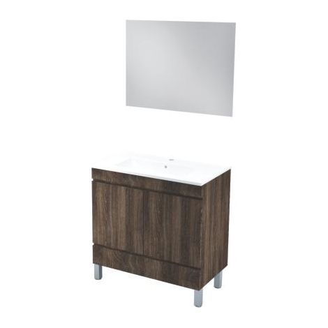 [JAMAIS UTILISE] ONDEE ZEN - Meuble de salle de bain à poser LANCELO - 80cm - Gris foncé - Mélaminé - Livré monté