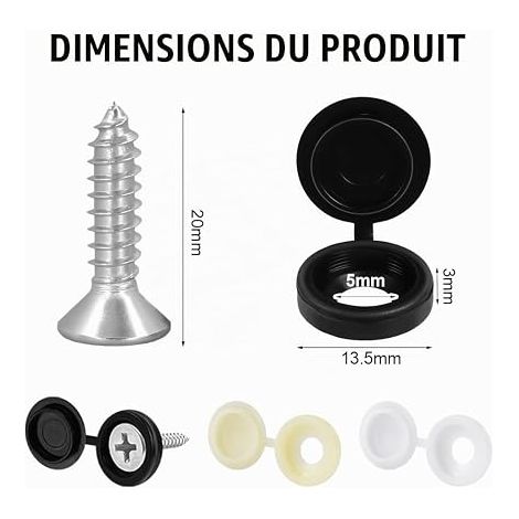 Vis et Capuchons de Plaque D'immatriculation de Voiture, Blanc, Jaune et Noir, Kit de Fixation de Plaque D'immatriculation de Voiture pour Voitures, Motos, Vélos (1/4)