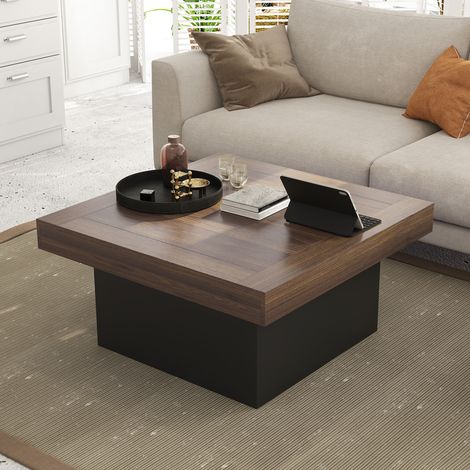 Table basse - HOMCOM - éclairage LED 16 couleurs - style moderne - bois - 90 x 90 x 45 cm - noyer (1/5)