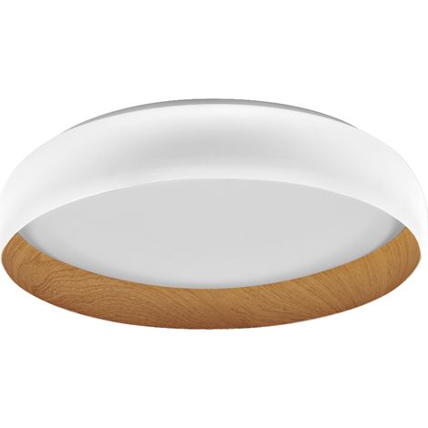 LEDVANCE ORBIS Livia LED-Deckenleuchte mit Metallring, weiß/Holzdekor, 36W, 2000lm, 3000K, 520mm, 830 freundliches Warmweiß, durch Klicken in 3-Stufen dimmbar, IP20, Schrauben/Dübel inklusive (1/3)