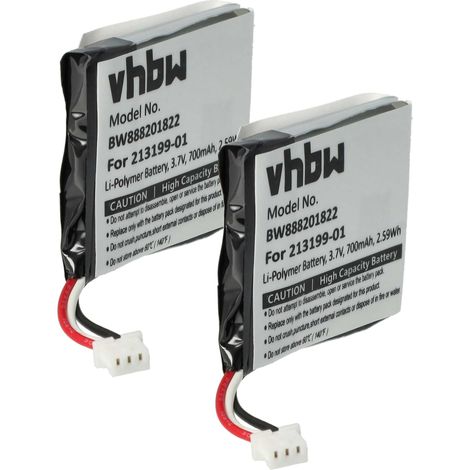 vhbw 2x Batterie compatible avec Plantronics Savi W8220, 8220 casque audio, écouteurs sans fil (650mAh, 3,7V, Li-polymère)
