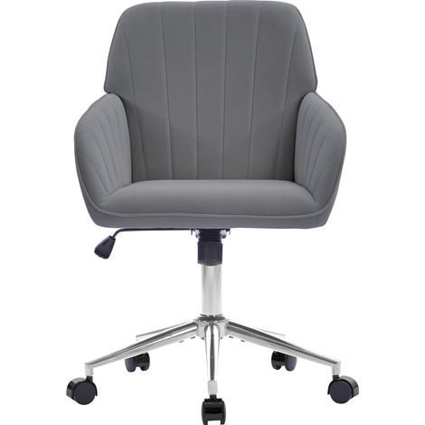 Silla de oficina ergonómica gris de terciopelo con altura ajustable y ruedas (1/5)