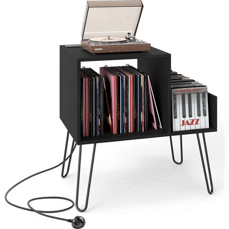COSTWAY Record Player Stand Turntable Stand Mid-century Modern End Table Black (1/5)