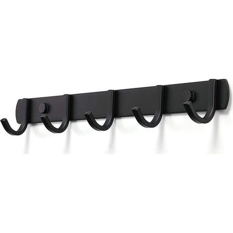 Perchero de pared, ganchos de acero inoxidable de diseño, ganchos resistentes para baño, dormitorio u oficina, color negro (5 ganchos) (1/4)