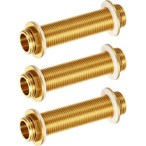Lot de 3 Raccords Traversée de Cuve Laiton 3/4 Pouce 120 mm, Raccord Passe Paroi Laiton G3/4 avec Joint Silicone, Traversée de Réservoir pour Réservoir d’Eau Robinet Cuve Récupérateur Eau de Pluie (1/5)