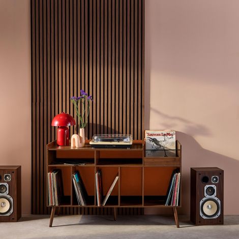 Meuble vinyle vintage bicolore décor bois et orange 130cm - Nepal (1/5)