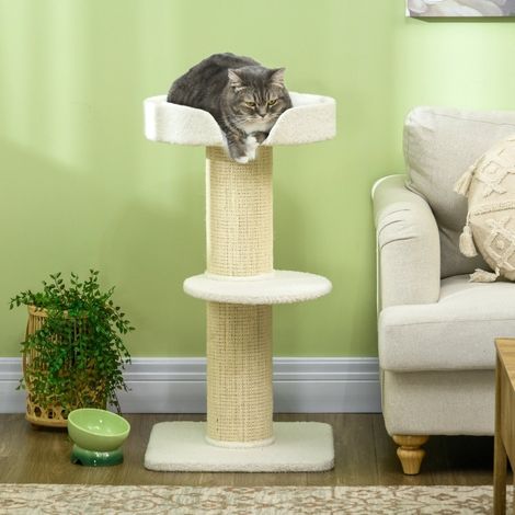 Árbol para gatos de sisal y poliéster blanco crema con plataformas de descanso, rascado y reposo, 45 x 45 x 91 cm (1/5)
