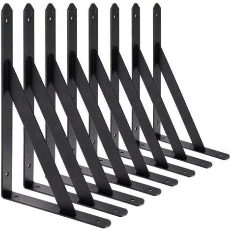 BR-Vie Equerre Etagere Murale, 8 Pcs Supports Triangulaires de 90 Degrs en Acier, querres tagres 200mm x 120mm, Support d\'angle Brace (Noir) (1/4)