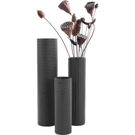 Lot de 3 vases cylindriques en métal en nid d'abeille, vase sur pied décoratif pour fleurs séchées et fraîches, décoration moderne pour salon, entrée et intérieur (noir, 40/55/70 CM) (1/5)